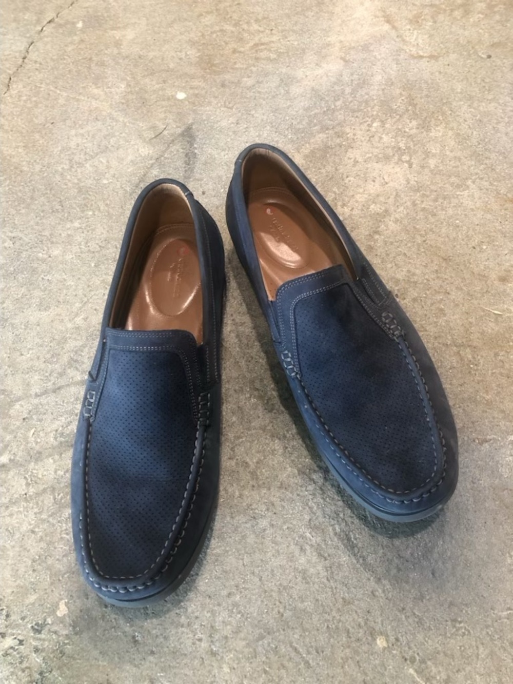 Men's Navy Perforated Suede Slip-On Loafers